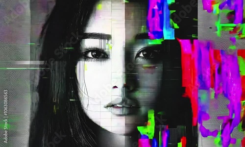 Asian girl in a stylish glitch dynamic effect.