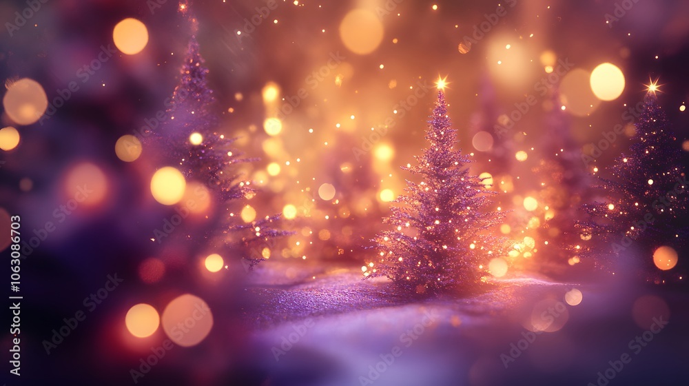 Naklejka premium A Single Christmas Tree Glowing in a Forest of Lights