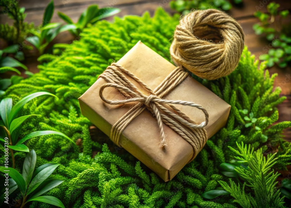 Gift Wrapping Rope on a Lush Green Background: A Beautiful Representation of Nature-Inspired Gift Presentation and Creative Wrapping Ideas for Eco-Friendly Celebrations