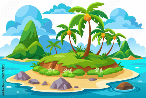 Summer landscape of the tropical island with rocky seashore