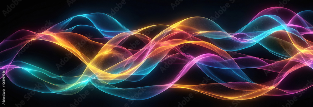 colorful rainbow waves dynamic, swirling waves, glowing with neon light, on a black background colorful rainbow waves dynamic, swirling waves, glowing with neon light, on a black background