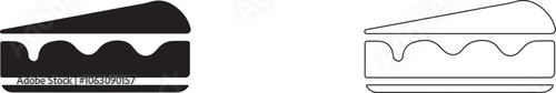 Vector icon of sponge cake soaked in cream. Piece of pie isolated on a white background.