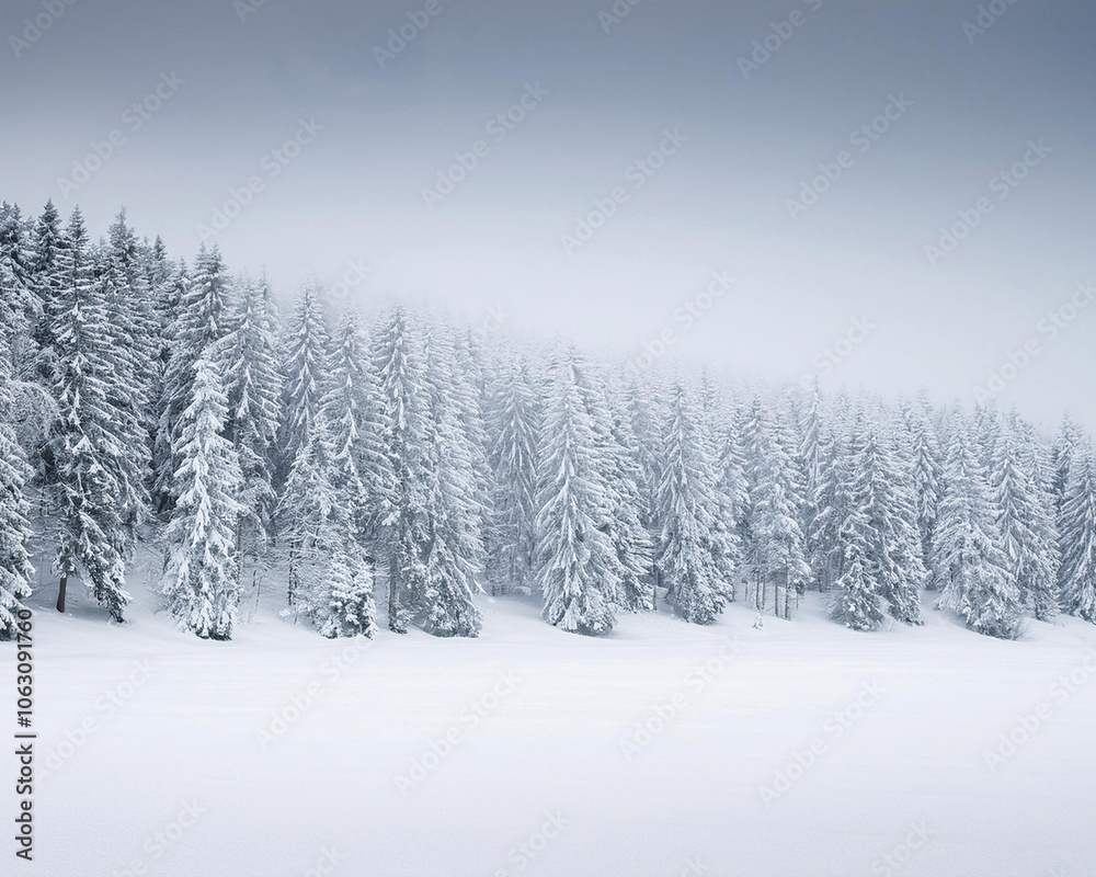 Fototapeta premium Snow Covered Trees, Snowy Winter Landscape