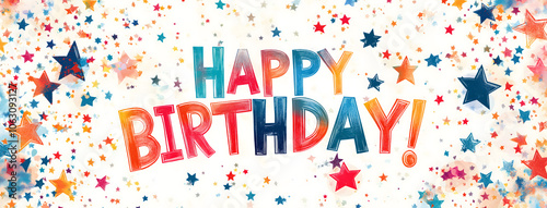 Happy Birthday Design with Colorful Letters and Stars