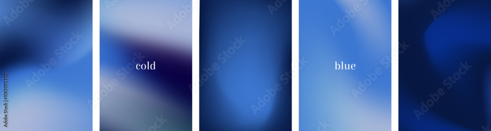 Monochromatic Midnight Blue abstract vertical posters. Mix of blue color splashes in abstraction gradient backdrops. Beautiful tender cold strokes of blue. Vector Illustration. Monochromatic Midnight Blue abstract vertical posters. Mix of blue color splashes in abstraction gradient backdrops. Beautiful tender cold strokes of blue. Vector Illustration.