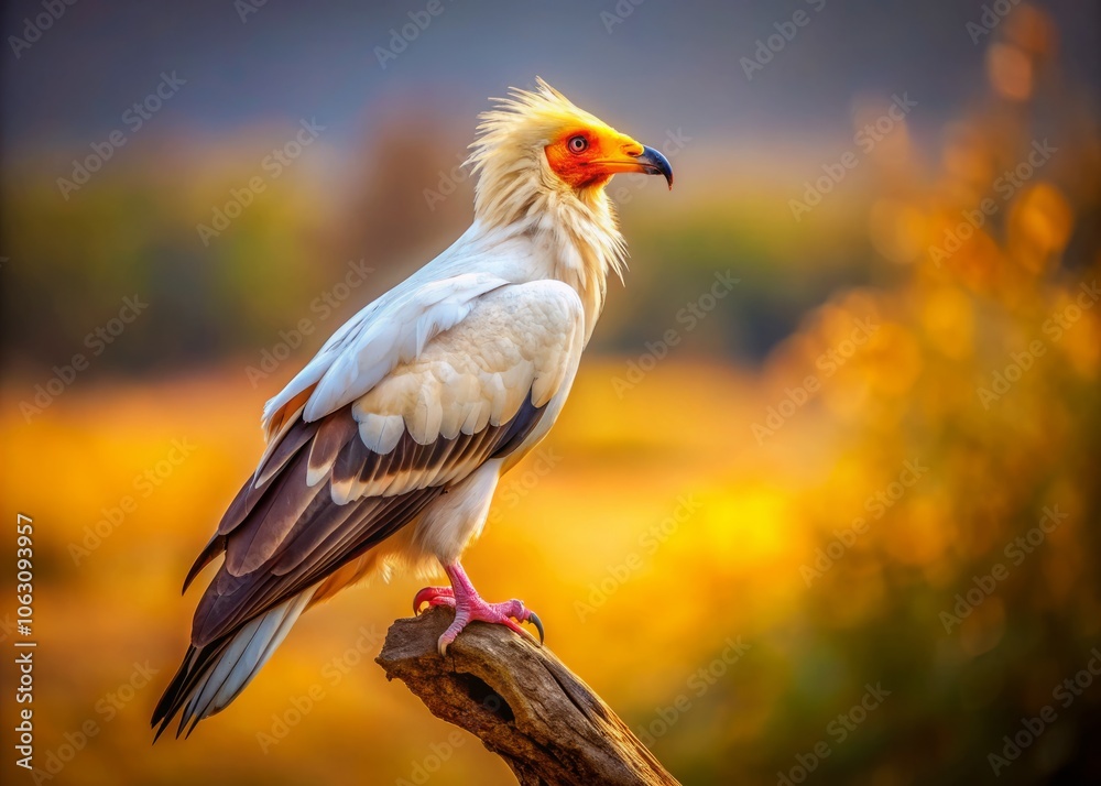 Majestic Egyptian Vulture Necrosyrtes Monachus Perched on a Stick Against a Blurred Natural Background Showcasing Its Unique Features and Habitat in the Wild