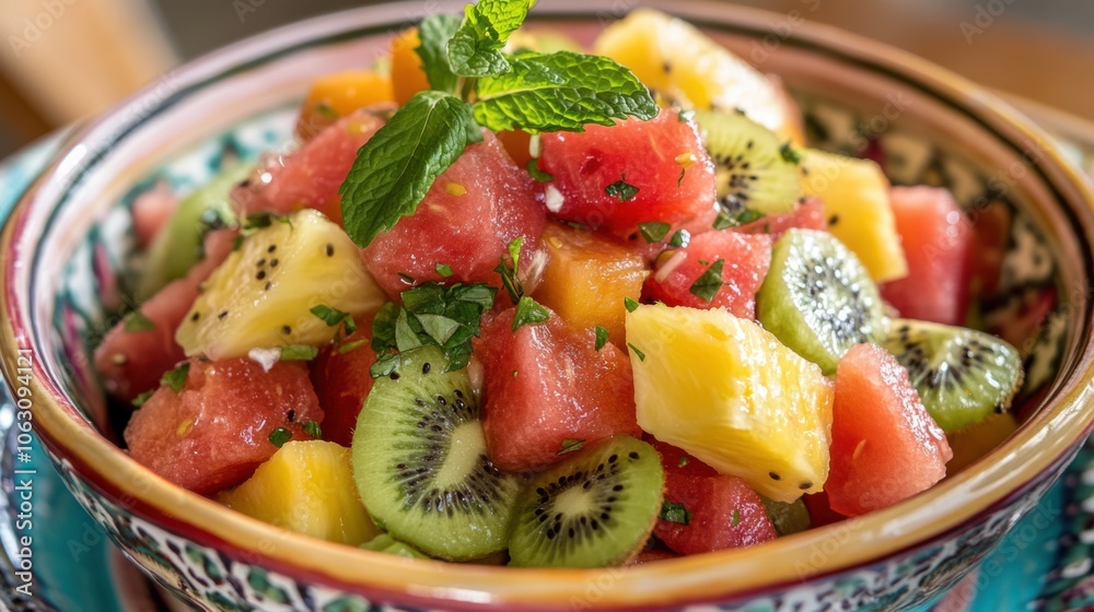 A refreshing fruit salad featuring a mix of seasonal fruits A refreshing fruit salad featuring a mix of seasonal fruits