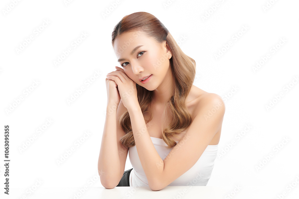 Beautiful young asian woman with clean fresh skin on white background, Face care, Facial treatment, Cosmetology, beauty and spa, Asian women portrait. Beautiful young asian woman with clean fresh skin on white background, Face care, Facial treatment, Cosmetology, beauty and spa, Asian women portrait.