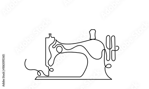 CONTINUOUS LINE DRAWING OF manual sewing machine. LINE ART Manual Sewing Machine isolated on a white background. Old model Sewing machine outline vector icon. Symbol, logo illustration. Vector graphic