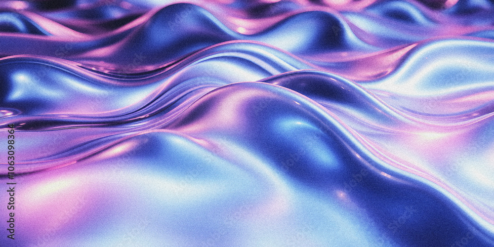 Grainy metallic liquid. Grunge holographic wavy texture