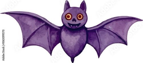 Purple Flying Bat Halloween Watercolor Illustration