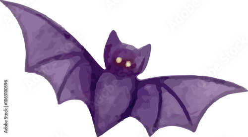 Purple Flying Bat Halloween Watercolor Illustration