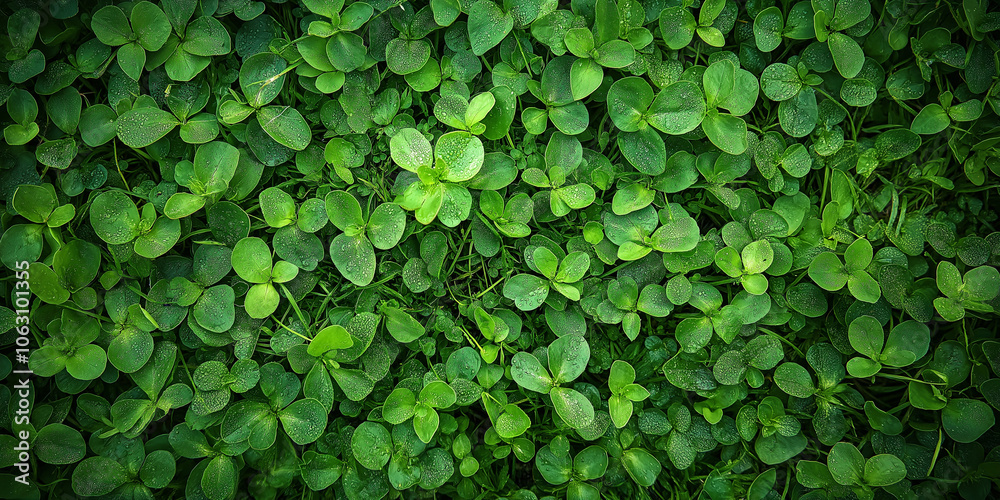 A lush green carpet of clover leaves