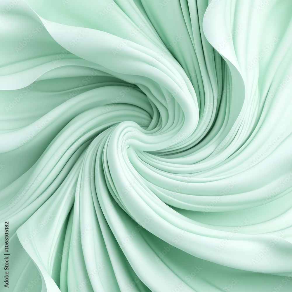 A swirling pattern of soft mint fabric creating a dynamic visual effect. A swirling pattern of soft mint fabric creating a dynamic visual effect.