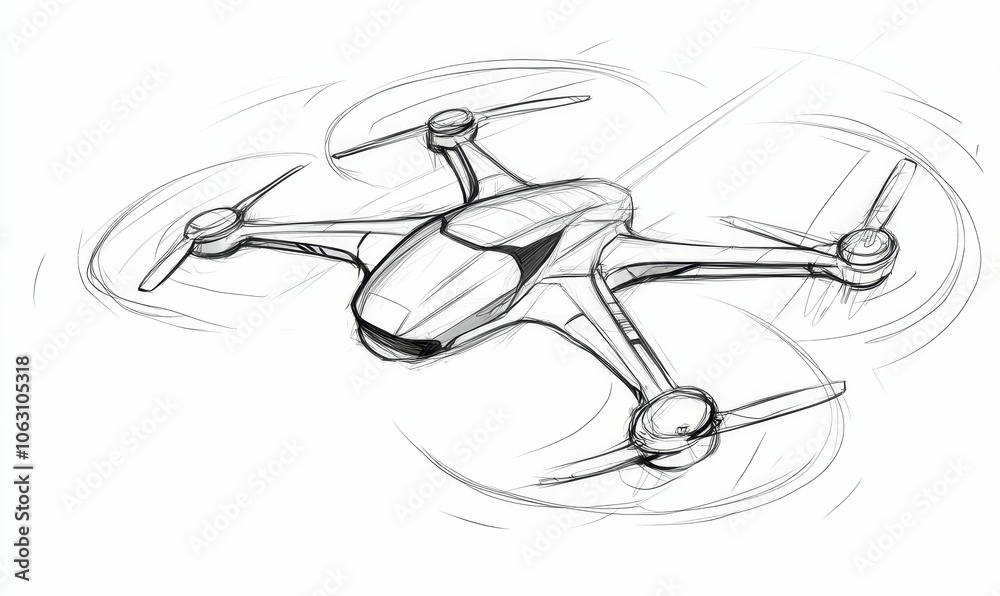 Obraz premium Sketch of a drone in flight.