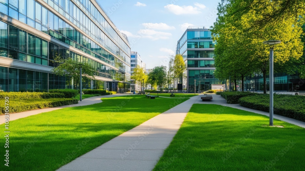 Modern Urban Office Park with Green Landscape Modern Urban Office Park with Green Landscape