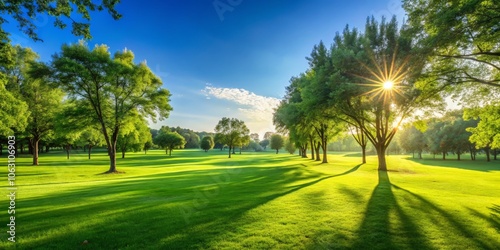 Serene Minimalist Summer Park Scene Captured by a Camera with Lush Greenery, Soft Sunlight, and Tranquil Atmosphere for a Perfect Outdoor Experience