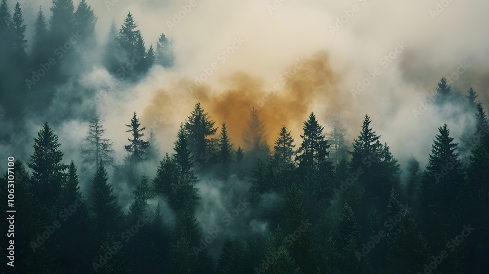 Fototapeta premium Industrial Smoke Engulfing a Forest Environmental Health Risk