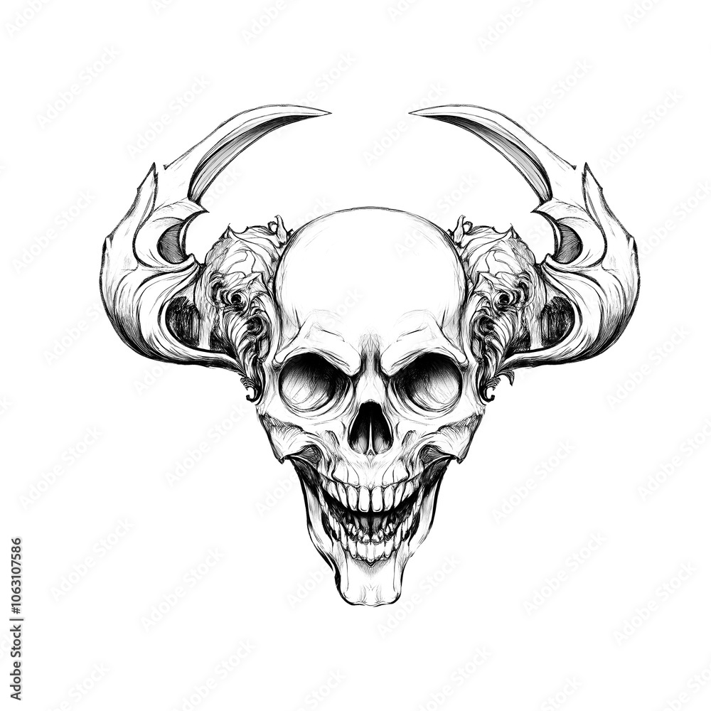 Fototapeta premium Intricate Skull Tattoo Sketch