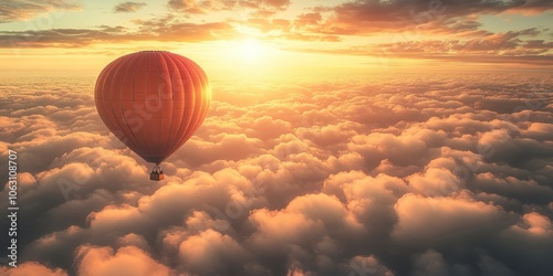 Hot Air Balloon Over Clouds at Sunrise 