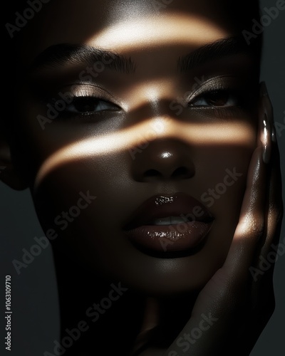 Woman's Face with Shadows in Dramatic Light 