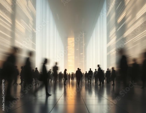 Abstract City Life  Silhouetted Crowds   Geometric Architecture