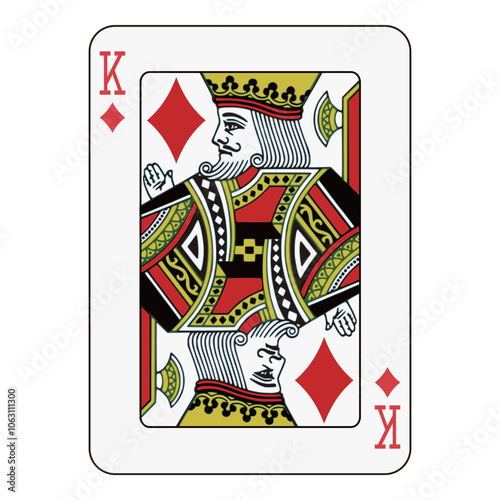 King of diamonds playing card, bold red and black classic design with royal details.
