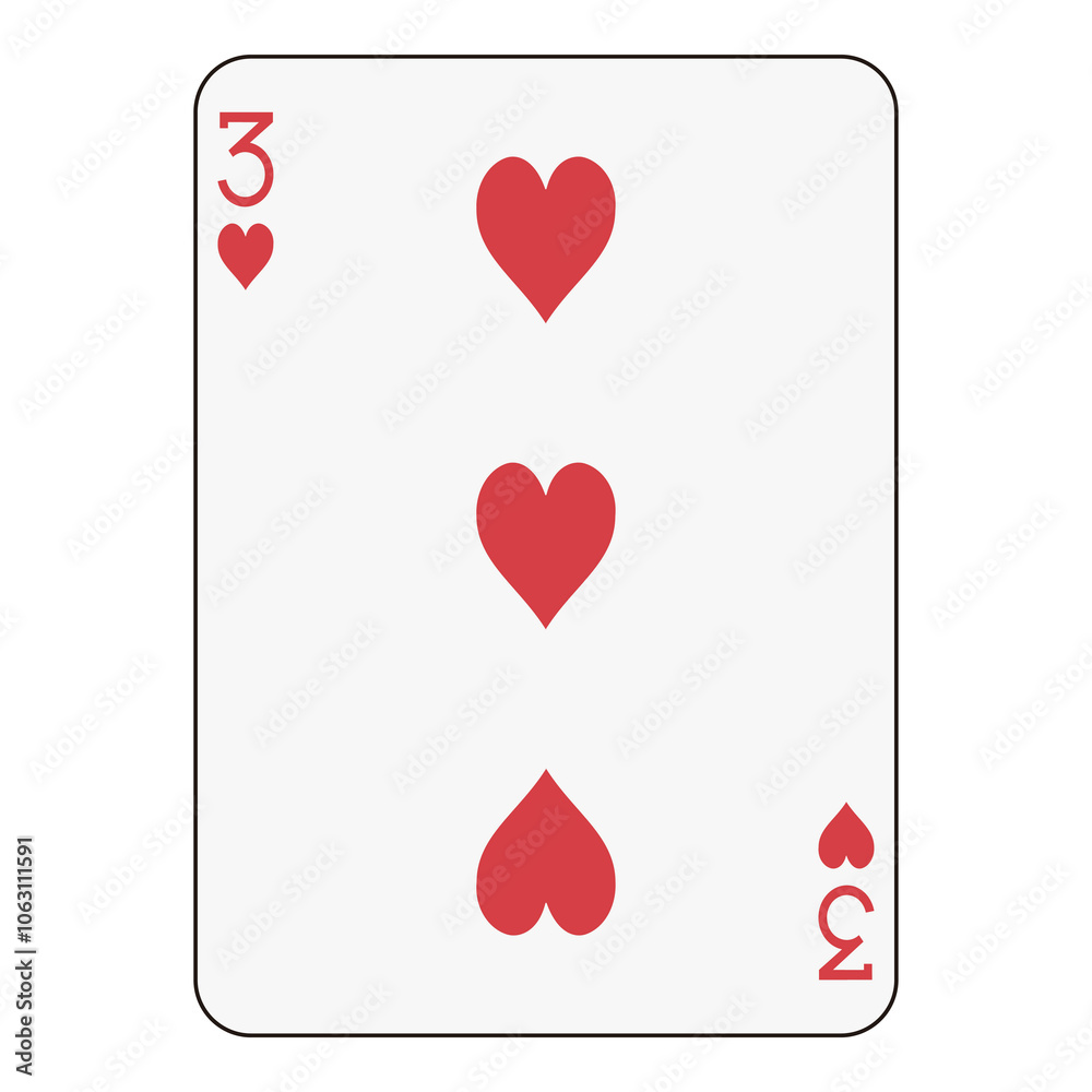 Three of Hearts Playing Card - Standard Card Game Design
Three of Hearts Playing Card - Standard Card Game Design