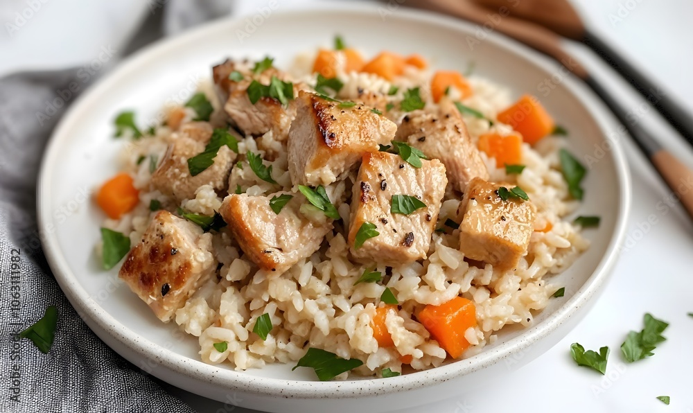 Pilaf With Pork Garlic And Carrot Wooden Spoon, Generative AI Pilaf With Pork Garlic And Carrot Wooden Spoon, Generative AI