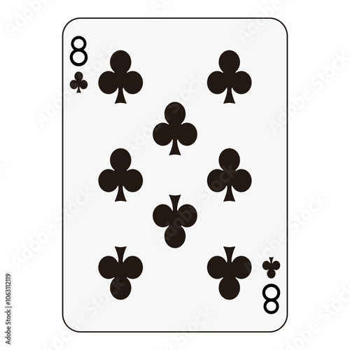 Eight of clubs playing card, clean black clubs design on white background.

