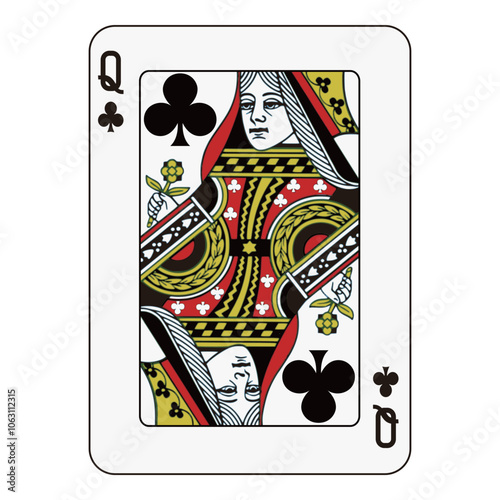 Queen of Clubs Playing Card - Classic Face Card Design
