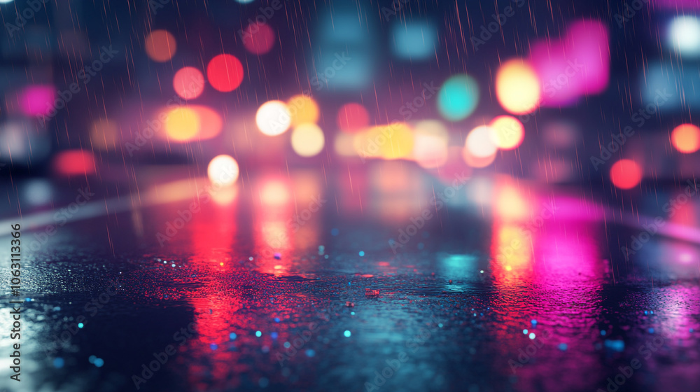 A bustling night city street with cars speeding along the road with bright lights illuminating, road in city with flashlights, night.