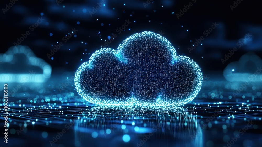 Digital cloud symbol with glowing particles Digital cloud symbol with glowing particles