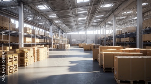 Large empty warehouse with pallets 