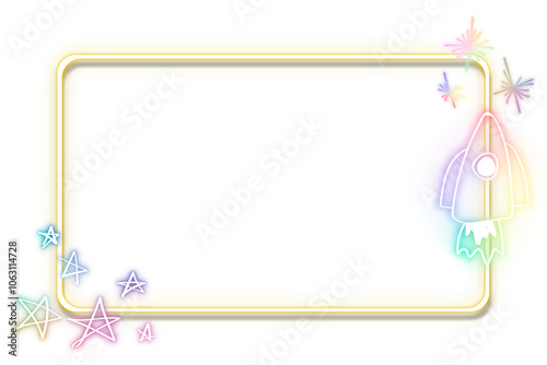 Png neon frame rainbow star rocket doodle photo