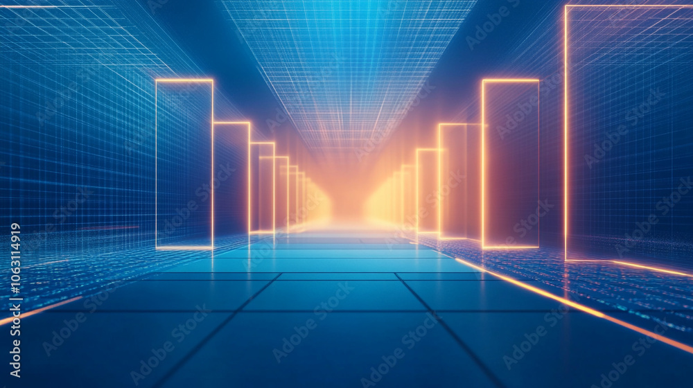 urban architecture, cityscape with space and neon light effect. Modern hi-tech, science,, Abstract background hexagon pattern with glowing lights urban architecture, cityscape with space and neon light effect. Modern hi-tech, science,, Abstract background hexagon pattern with glowing lights