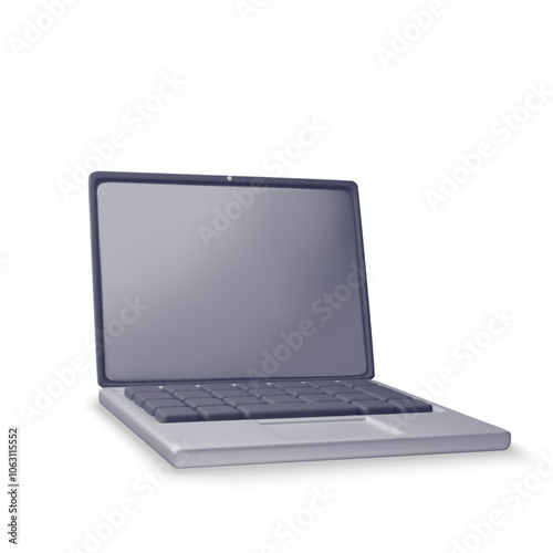 3D cartoon laptop computer isolated. Render notebook LCD display mock up with blank screen. Mobile computer device icon. Technology concept. 3D rendering. Minimal vector illustration