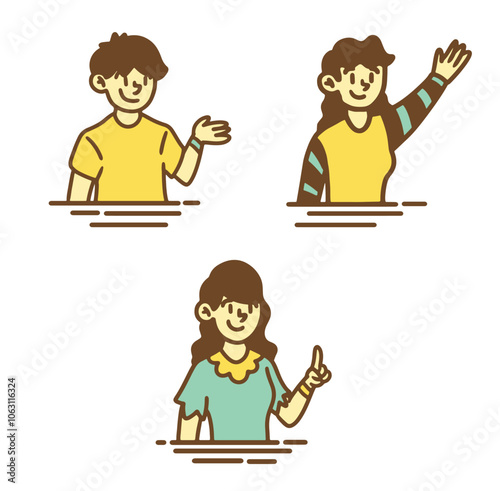 Cartoon Teacher and Students with Study Gestures