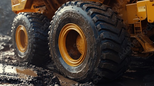 Close-up of a Large Construction Vehicle Tire photo