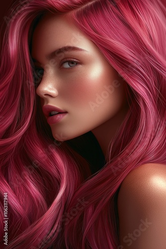 Digital portrait of bright pink hair woman with soft lighting