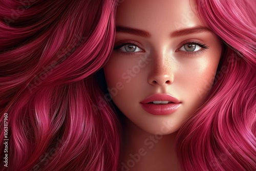 Digital portrait of bright pink hair woman with soft lighting