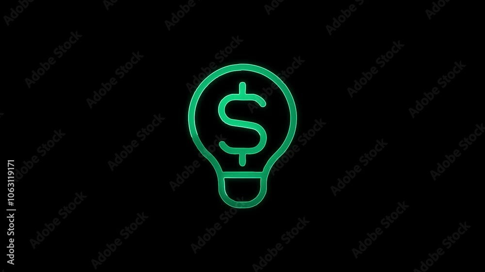 The appearance of the green neon symbol lightbulb dollar. Flicker, In - Out. Alpha channel Premultiplied - Matted with color black The appearance of the green neon symbol lightbulb dollar. Flicker, In - Out. Alpha channel Premultiplied - Matted with color black