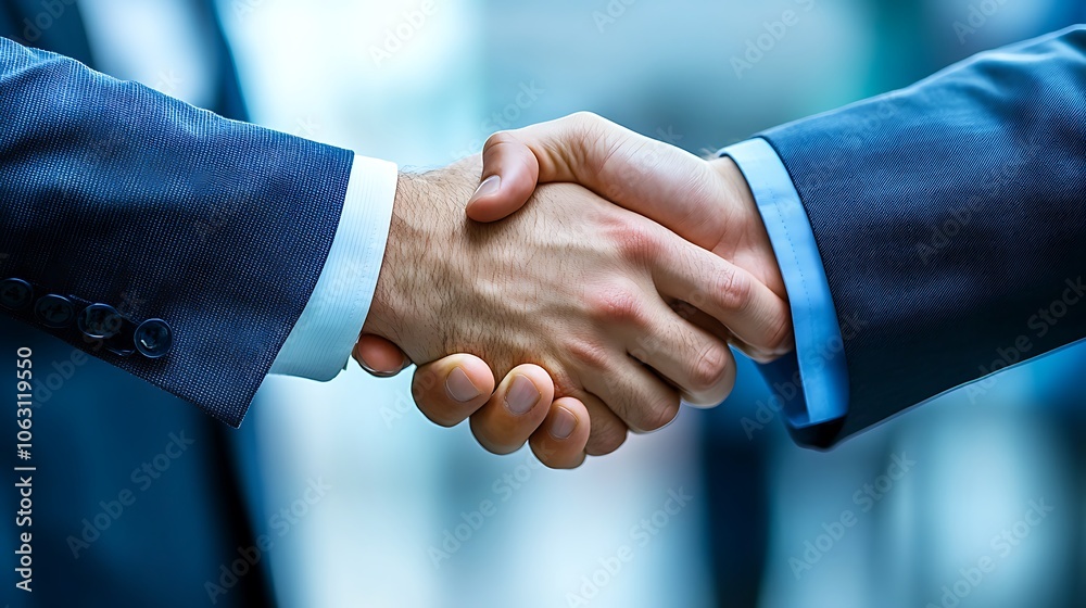 Businessmen shaking hands in an office close-up view Businessmen shaking hands in an office close-up view