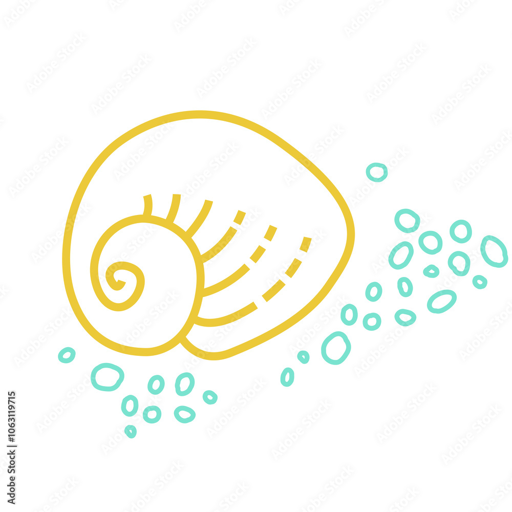 Obraz premium Illustration of line art tropical sea elements, seashells. Doodles of marine life. Sea decor for scrapbook, card. Ocean, sea creatures. Maritime illustration