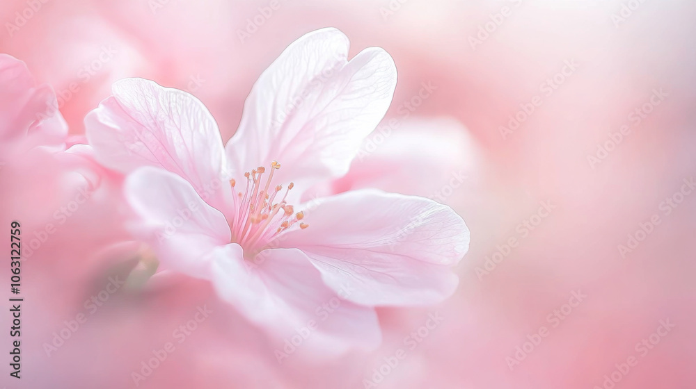 Delicate cherry blossom in soft focus showcasing intricate details, captured during spring in a serene garden setting Delicate cherry blossom in soft focus showcasing intricate details, captured during spring in a serene garden setting