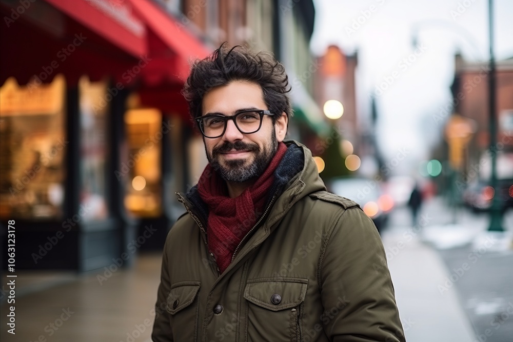 Portrait of a handsome man wearing glasses in a city street. Portrait of a handsome man wearing glasses in a city street.