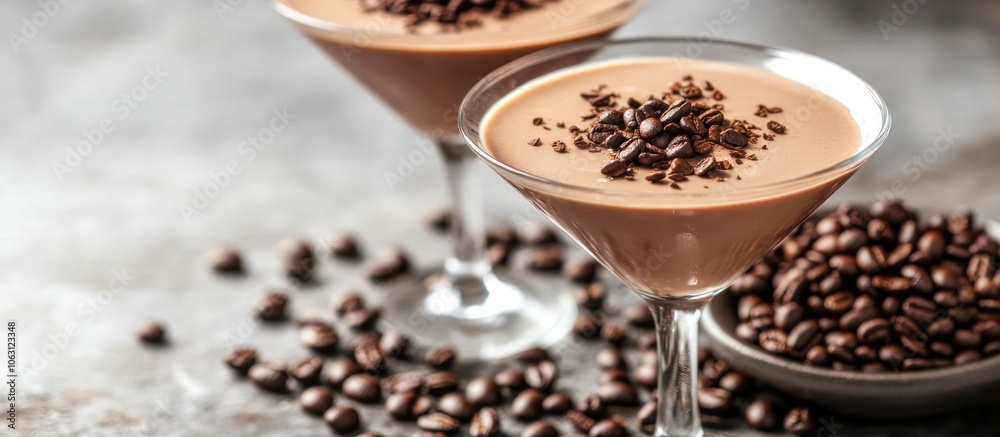 Chocolate espresso martini with coffee beans, chic bar atmosphere, Chocolate espresso martini with coffee beans, chic bar atmosphere,
