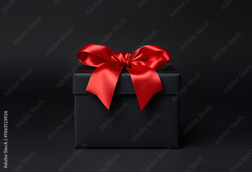 festive black box with red ribbon on a black background festive black box with red ribbon on a black background