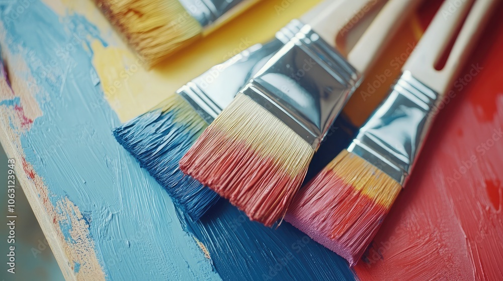 Fototapeta premium Colorful Paint Brushes on a Palette