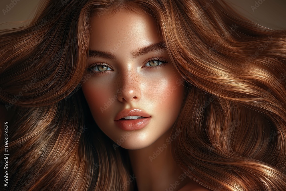 Digital portrait of woman with flowing caramel brown wavy hair Digital portrait of woman with flowing caramel brown wavy hair